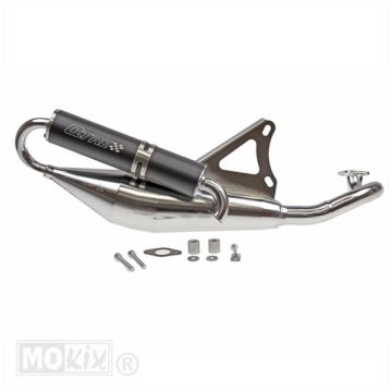 Auspuff Technigas Q-TRE Minarelli liegend verchromt Aerox/Nitro/Neos/Ovetto/Jog/Mach G/Why/Flipper/Stunt/F10-12-15/Ciak/491/Rally/Sonic/SR/Gulliver/Ark/Dragster