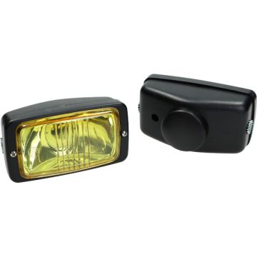 Rechteckiger Scheinwerfer (hergestellt in der EU) schwarz-gelbes Glas 14 cm Guia