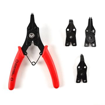 Sicherungsringzange für Innen- und Außenringe 10–50 mm (inkl. 4 verschiedene Aufsätze: 2 abgewinkelt/2 gerade)