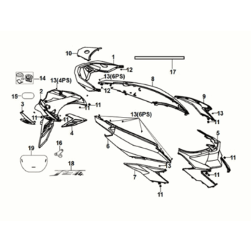 Karosserieabdeckung Sym Jet 14 50I E5 Mattschwarz (BR-497U)