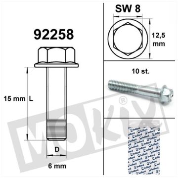 Flansch-Kurbelgehäuseschrauben M6 x 15 mm Länge (SW8), blanko, 10 Stück