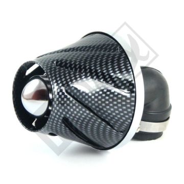 Luftfilter/Powerfilter offener universeller Helix 28/35 mm Vergaseranschluss im 90-Grad-Winkel aus Carbon