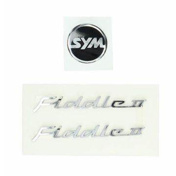 Aufklebersatz/Emblem-Set SYM Fiddle 2 3D dick verchromt 3-teilig