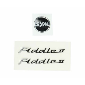 Aufklebersatz/Emblem-Set SYM Fiddle 2 3D dick schwarz glänzend, 3-teilig