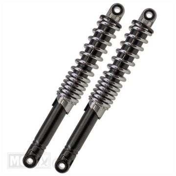 Stoßdämpfer-Set, 10 mm dick, 320 mm lang, schwarz/chrom, extra schwere Feder Imca