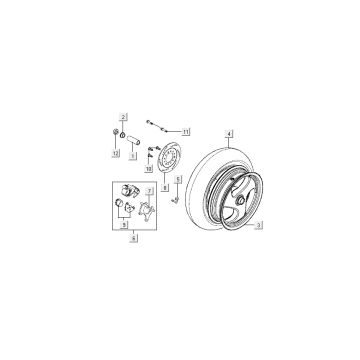 Hinterrad - Bremsscheibe - Bremssattel Kymco Super9 50 2T LC 2003-2007 Mattschwarz Silber