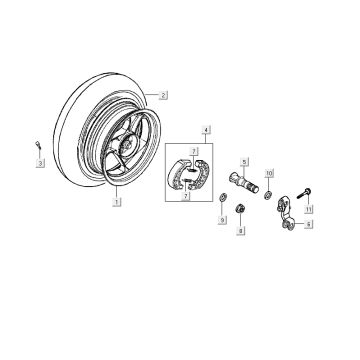 Hinterrad - Bremsbacken Kymco Yup 50 2T AC Silber