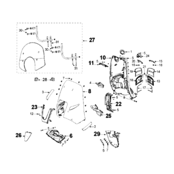 Bekleding voorzijde Peugeot Django 125 Allure E3 2014-2017 CHOCOLATE (K2)
