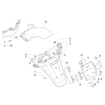 Hintere Abdeckung - Schmutzfänger für Piaggio MP3 300 ie E4 LT BUSINESS - SPORT NOABS-ABS 2016 - 2018 (EMEA)