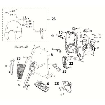 Frontverkleidung Peugeot Django 4-Takt E5 Milchweiß/Drachenrot (G9)