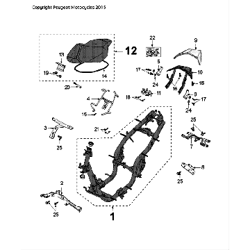 Rahmen und Sattel Peugeot Speedfight 4 LC schwarz/blau