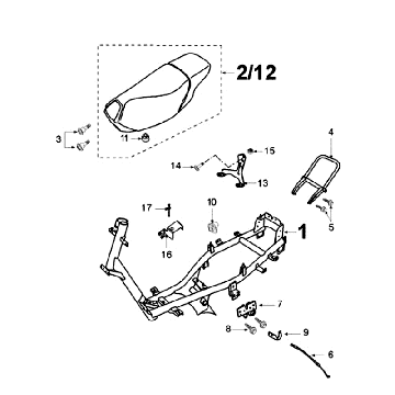 Rahmen und Sattel Peugeot Vivacity Blue