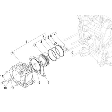 Gruppe Zylinder-Kolben-Kolbenbolzen Vespa GTS 300 ie 2008-2016 (mit und ohne ABS)