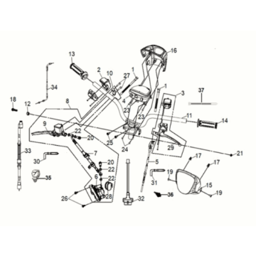 Lenker - Lenkerschalter - Tachometer - Bremssystem Sym Mio 50i 4T AC Euro 5 Grau/Schwarz (BK-2593U/BK-001C)
