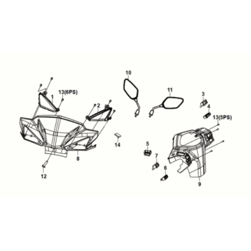 Lenkerverkleidungen - Spiegel - Blinker Vorderseite Sym Orbit III 50 4T AC Euro 5 Mattschwarz/ fluorescerend Gelb (BK-007U/Y-102C)