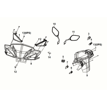 Lenkerverkleidungen - Spiegel - Blinker Vorderseite Sym Orbit III 50 4T AC Euro 5 Mattschwarz (BK-007U)