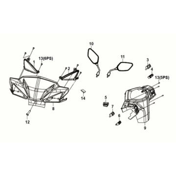 Lenkerverkleidungen - Spiegel - Blinker Vorderseite Sym Orbit III 50 4T AC Euro 5 Grau (GY-430C)
