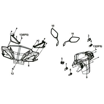 Lenkerverkleidungen - Spiegel - Lenkerschalter Sym Orbit III 50 4T Euro 4 Mattschwarz BK-007U) 2018-2020