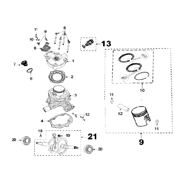 Kurbelwelle und Zylinder Peugeot Speedfight 3 LC rot