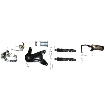 Motorblock - Stoßdämpfer - Auspuff China Jet Ten 50 4T AC
