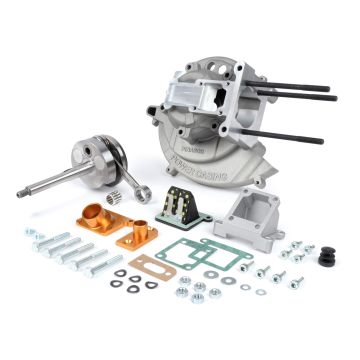 Motorgehäuse komplett Pinasco Power Casing Slave 46x43 Piaggio Ciao, Bravo, SI, Boxer, Sp.12mm Membran Motorgehäuse für 21mm Vergaser, Seitenansauger