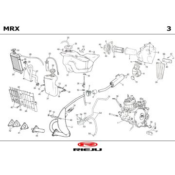 Kühler - Kühlsystem - Auspuff - Benzintank Rieju MRX 50 2T LC Blau 2004