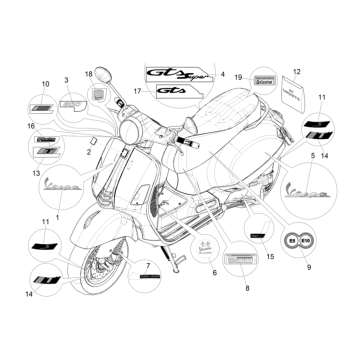 Embleme – Aufkleber – Logo Vespa GTS 300 Super HPE 4V ie ABS Euro 5 2020-2022