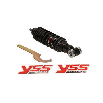 Staubdämpfer für -YSS Pro-X/195 mm/mit TÜV/ABE- Vespa V50/Primavera 125/ET3/SS Supersprint 1963-1984/Classic 50N/ET3 1965-1990 - Schwarzes Leder