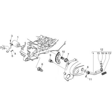 Anlasser - Anlasserritzel - Kickstarterwelle - Kickstarterhebel Piaggio Fly 50 2T AC