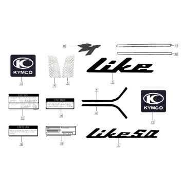 Embleme – Aufkleber – Logo Kymco Like TT 50 4T AC Diamantweiß