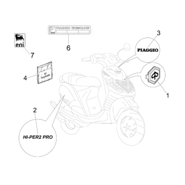 Embleme – Aufkleber – Logo Piaggio Zip 50 SP 2T LC 2006-2013 Weiß 724