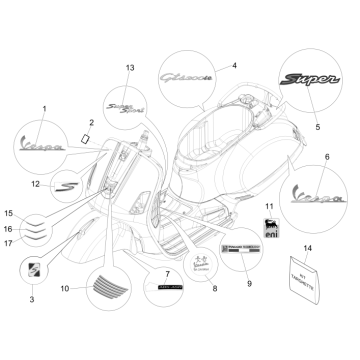 Aufkleber und Decals Vespa GTS 300 dh 2008-2016 (mit und ohne ABS)