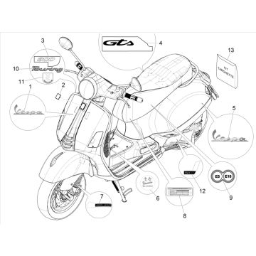 Embleme – Aufkleber – Logo Vespa GTS 300 HPE 4V ie ABS Euro 4 2019