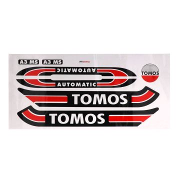 Aufklebersatz Tomos A3/S25 altes Modell (Seitenverkleidung aus Stahl) Standard schwarz/rot/weiß 7-teilig 080010
