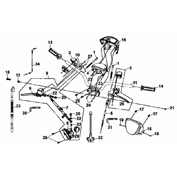 Lenker - Lenkergriffe - Hauptbremszylinder- Tachometer - Gaszug Sym Mio 50i 4T AC  Weiß Schwarz (WH-8018P/BK-001C)