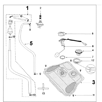 Tank breit und Benzinpumpe Peugeot Tweet alt silbergrau