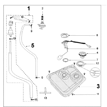 Tank Smal und Benzinpumpe Peugeot Tweet alt silbergrau