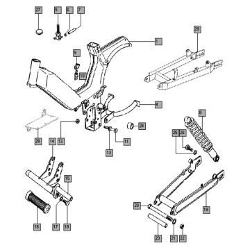 Achterbrug - voetsteun - schokbreker Tomos STANDARD XL (L0-L1)