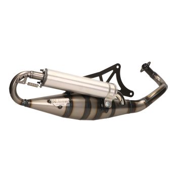 Auspuff -Yasuni R- Klar/Aluminium Piaggio 50 2-Takt EU Zip/Runner/GP1/SportCity/Scarabeo/SR/Atlantis/DNA/Easy Moving/Stalker/Torpedo/Storm/Diesis/Fly/Liberty/NRG/NTT/Typhoon Tube 420