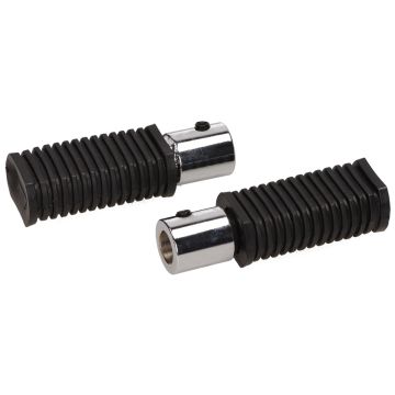 Fußrasten-Set u.a. Honda Camino/Vespa-Gilera-Piaggio Citta/Si/Bravo/Ciao/Boxer schwarz/chrom ovales Gummi, made in der EU