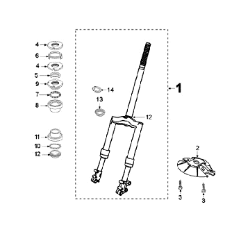 Vordergabel und Steuersatz Peugeot Elyseo schwarz