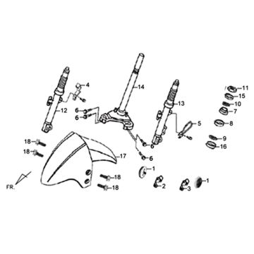 Voorvork/ voorspatbord/ balhoofdstel Sym XPRO 50 4-takt AC Euro 4 White (WH-8018P)