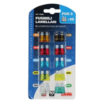 Sicherungen Modell steckbar sortiment 10 Stück (19,1x5,1mm)5-7,5-2x10-2x15-2x20-25-30 Ampere Lampa