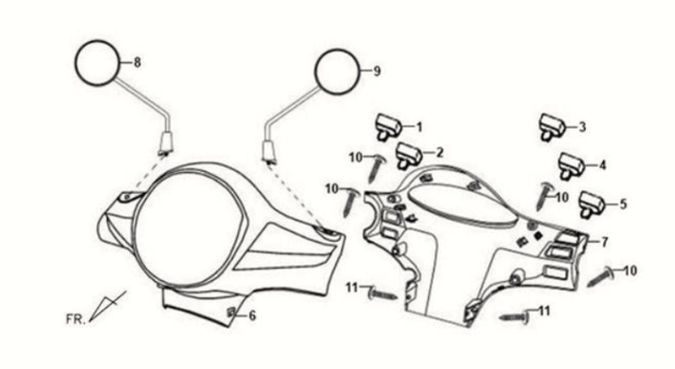 Scheinwerferabdeckung/Zähler/Spiegel Sym Fiddle II 125S