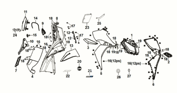 Vorderdeckel - Innenbox Sym Jet 14 50I E5 Mattschwarz (BR-497U)