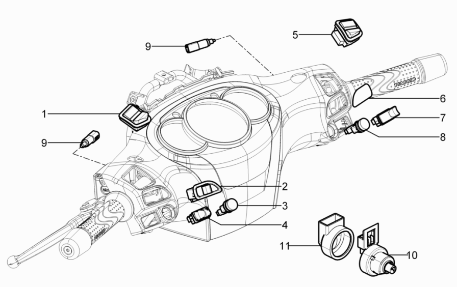 Umschalter - Wahlschalter - Taster - Schalter Piaggio Beverly 125 RST 4T 4V IE E3 2010-2015 (EMEA)