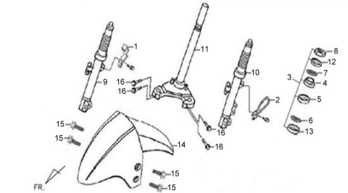 Vorderradgabel/Kotflügel/Steuersatz Sym X'PRO 125 Jet Black (BK5560S)