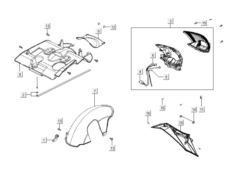 Rücklicht - Heckhauben Kymco Like 4-Takt schwarz glänzend wie T T