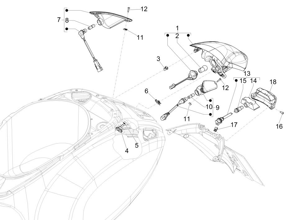 Rücklicht - Vespa Sprint 4-Takt-3-Ventil-Blinker (Euro5-Einspritzung IGET)