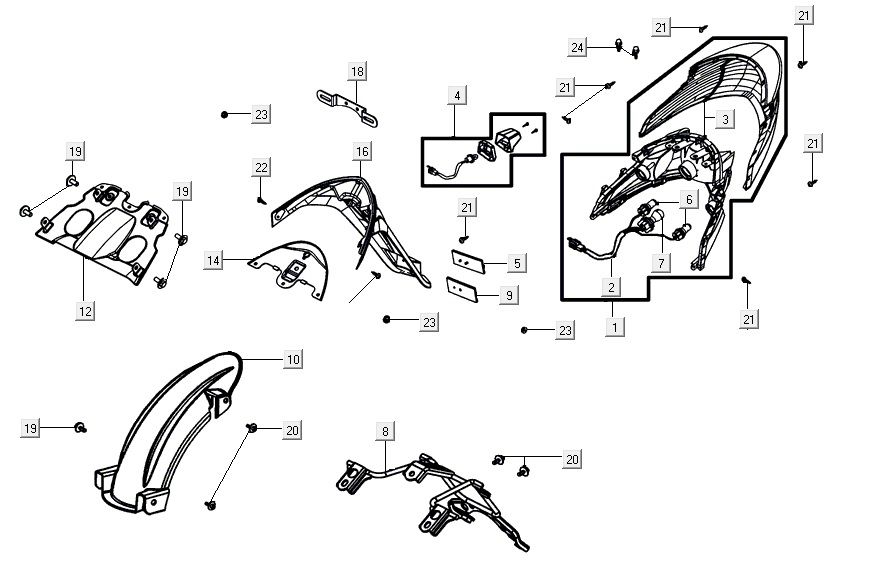 Rücklicht AGILITY 16+ 4T 200i Matt Metallic Hellblau